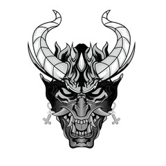 Hanyya Monster Black and white Ancient China and Japan. Mythology and culture. Yakuza tattoo