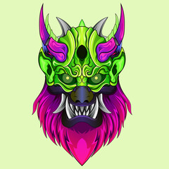 Satan head with japanese style culture illustration Sinister masks of Japanese demons and monsters
