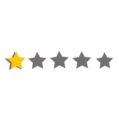 Yellow colour one star bed rating on white background