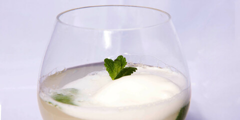 glass of Lemon Sorbet with champagner