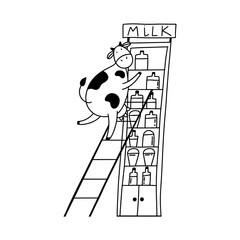 Cartoon cow with milk on white background. Vector graphic. Isolated vector illustration.