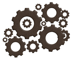 3D Realistic Metal gears and cogs. Gear icon flat design. Mechanism wheels logo. Cogwheel concept template. Settings, process, progress business icon. 

