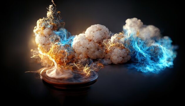 Bomb explosion, magical explosions, comet planets. Boom effects of game light flashes or energy explosions with fire and clouds. 3d render