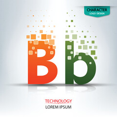 The letter B, character digital technology logo design vector