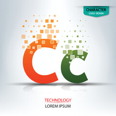 The letter C, character digital technology logo design vector
