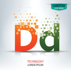 The letter D, character digital technology logo design vector