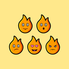 collection of cute and colorful fire emoticon shape illustration designs.