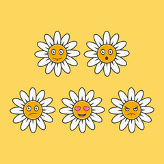 collection of cute and colorful flower emoticon illustration designs.