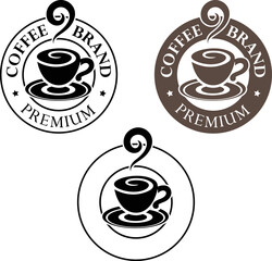 Round Swirly Coffee Cup Icon with Text - Set 1