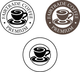 Round Swirly Coffee Cup Icon with Text - Set 3