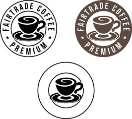 Round Swirly Coffee Cup Icon with Text - Set 4