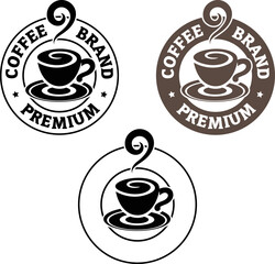 Round Swirly Coffee Cup Icon with Text - Set 5