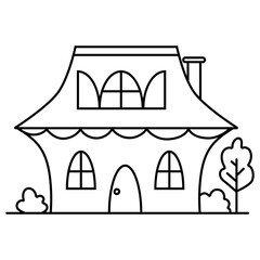 illustration of funny house, doodle concept, good for coloring book, for kids