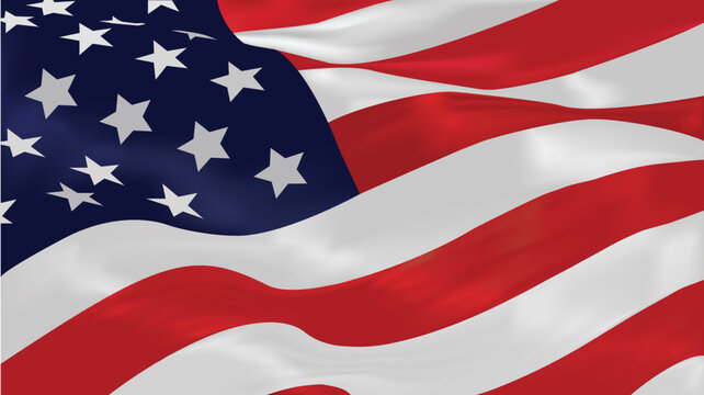Illustration of flying American flag, memorial day or constitution day of United States. Closeup of waving flag, National flag of USA. Vector of independence day of US, flowing flag of America.