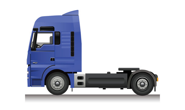 Side view of a modern large blue cargo truck with copy space isolated on a white background, vector illustration