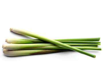 Fresh organic lemongrass isolated on white background. Concept : Thai herb ingredient vegetable for cooking food or beverage. Agriculture crops. Easy to grow.