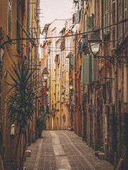 Typical Italian-looking streets of the Old Town of Menton, Provence-Alpes-Côte d'Azur, France