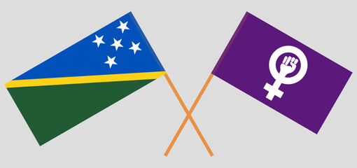 Crossed flags of Solomon Islands and Feminism. Official colors. Correct proportion