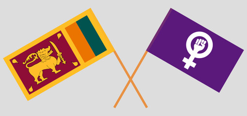 Crossed flags of Sri Lanka and Feminism. Official colors. Correct proportion