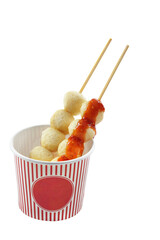 Skewer Fried Meatballs or Bakso Satay Isolated in White Background