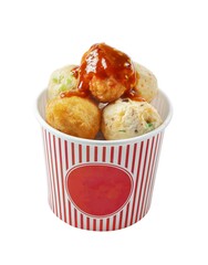 Close Up of Fried Balls with Sauce Isolated in White Background