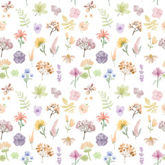 Tender Wil Flowers Handdrawn illustration Seamless Pattern PNG