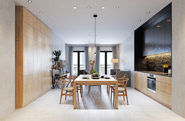 modern kitchen design. 3d interior rendering