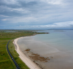 aerial view of the beautiful Elly Bay Beach on the Mullet Peninsula of Ireland