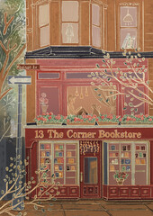New York bookshop house handdarwn illustration - 522063564