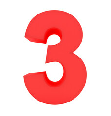 number 3 3d red isolated on white - 3d rendering