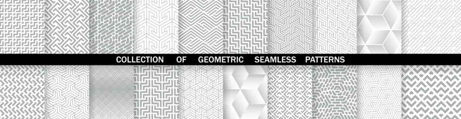 Geometric set of seamless gray and white patterns. Simpless vector graphics.
