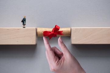 Education scroll bridge crossing, career ladder concept