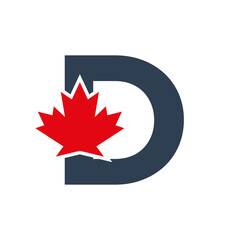 Letter D Maple Leaf Logo Template Symbol of Canada. Minimal Canadian Logo Business and Company Identity