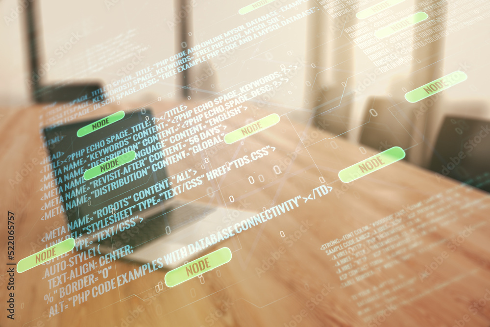 Aufkleber abstract creative coding concept on modern laptop background. multiexposure
