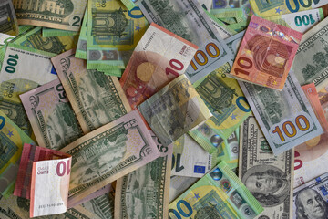 money mixed euro and dollar bills