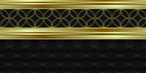 Abstract luxurious black gold background. Dark banner template vector with geometric shape patterns . Digital graphic design