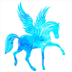 silhouette blue pegasus with wings isolated, vector
