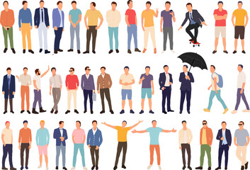 collection men set in flat style, isolated, vector