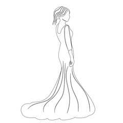 bride outline sketch on white background isolated, vector