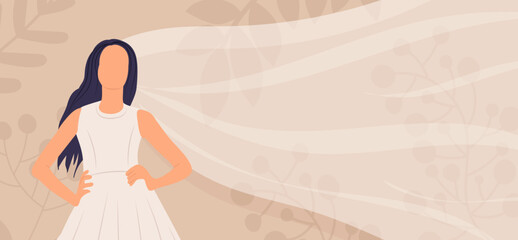 bride with veil, card in flat style, isolated