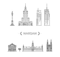 Warsaw skyline, Poland. This illustration represents the city with its most notable buildings