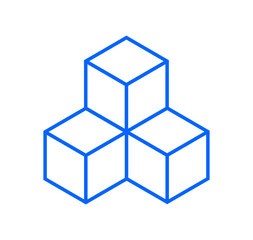 3d cube. Block with 3 boxes. Outline icon for package, stack, building and delivery. Symbol of ecommerce, construction and graphic object. Vector