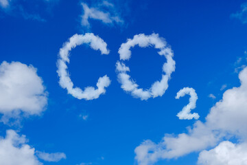 Blue sky with word CO2 . Global warming concept. Natural disasters and cataclysms