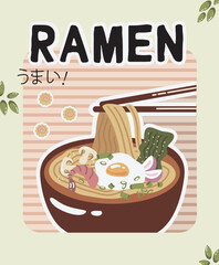 Ramen soup food illustration, japanese noodle soup