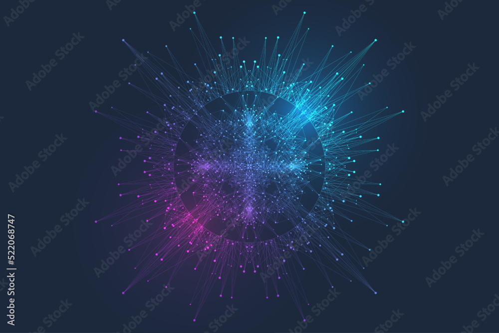 Aufkleber Blockchain transfer satellite future communications. Abstract technology cloud world. Global network fintech concept vector background. Digital blockchain communications.