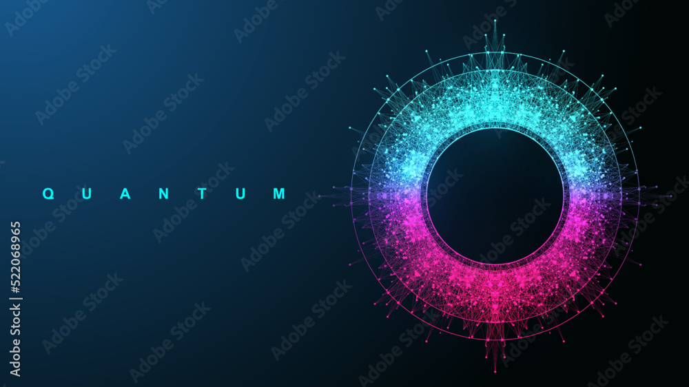 Leinwandbilder Quantum computing concept. Deep learning artificial intelligence. Big data algorithms visualization for business, science presentations, posters, covers, vector illustration.