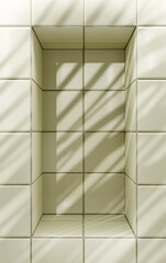 Beige pastel tiles bathroom or kitchen background with podium