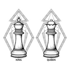 Hand Drawn Chess King and Queen