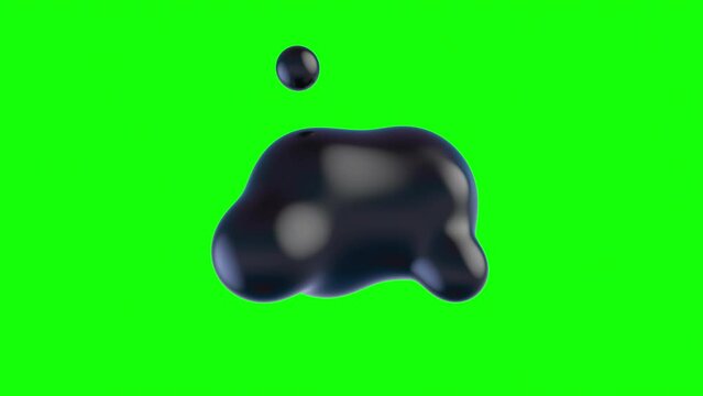Abstract 3D deformed figure. Black metabolite drop. Surrealistic object based on metabolic spheres on a green background. Looped animation
