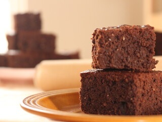 Chewy Chocolate brownies on a dish
